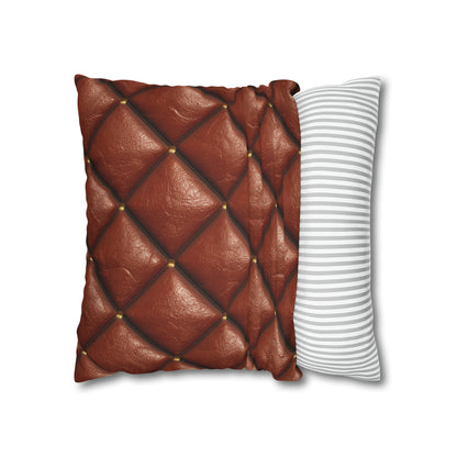 Brown Leather Cognac Pattern Rugged Durable Design Style - Spun Polyester Square Pillow Case