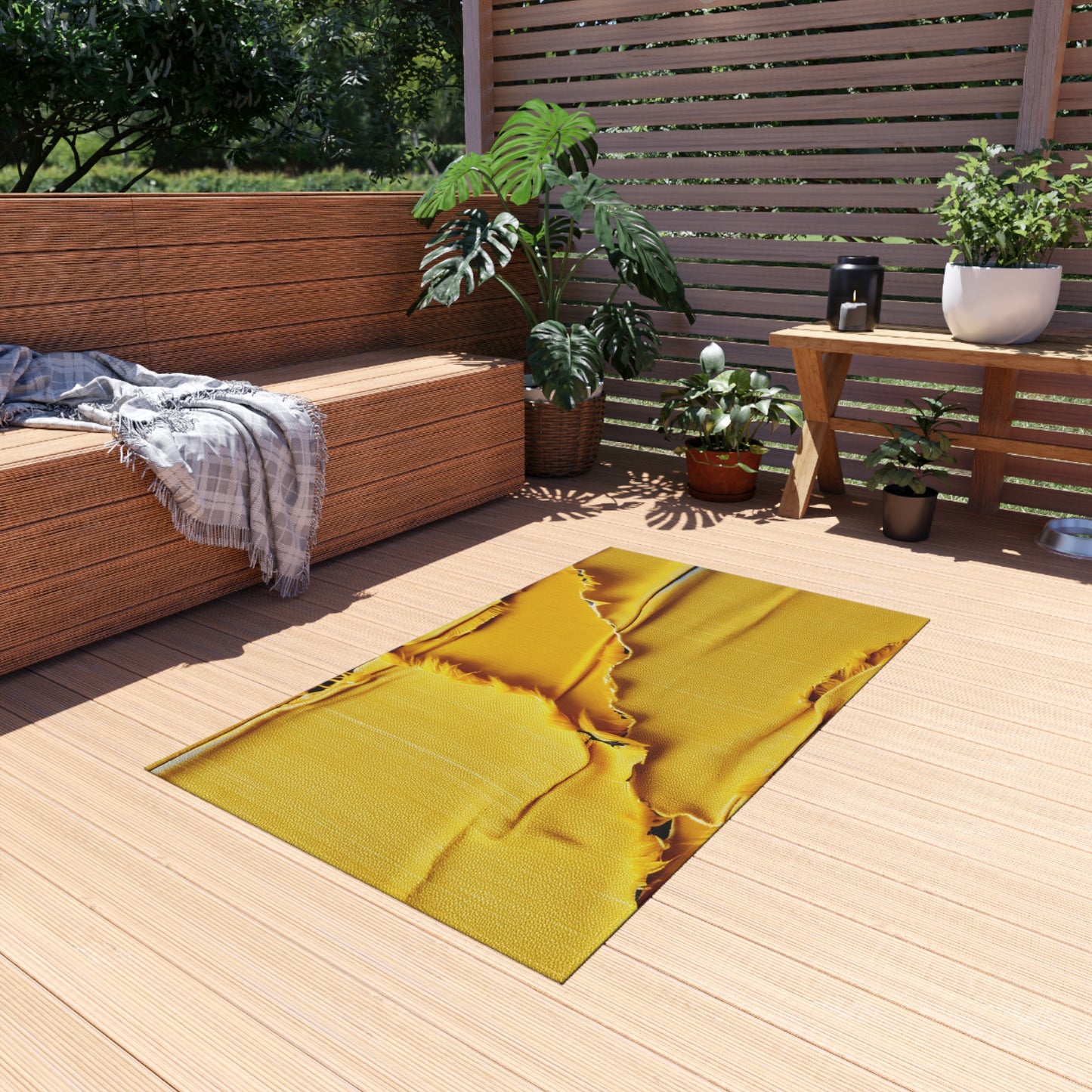 Banana Yellow Lemon: Bold Distressed, Denim-Inspired Fabric - Outdoor Rug