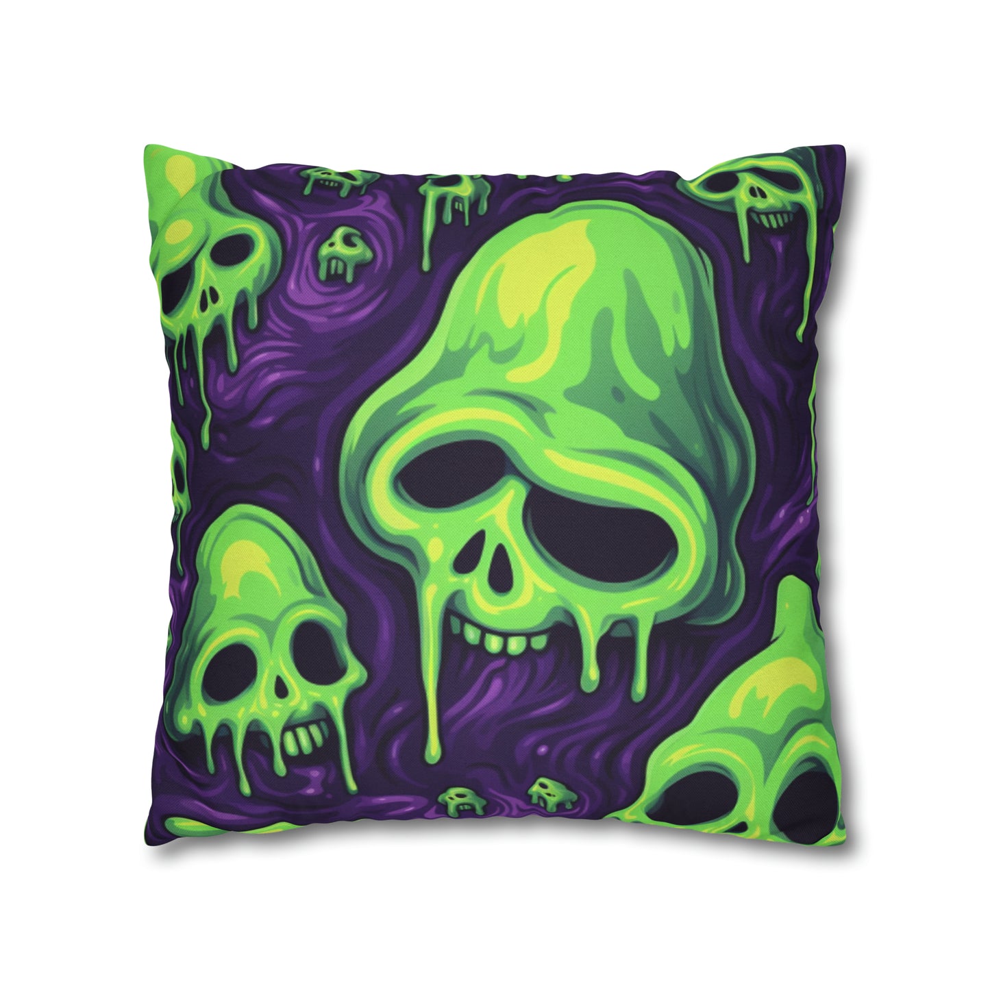 Halloween Slime Skull Green Skeletons Scary Horror Pattern - Spun Polyester Square Pillow Case