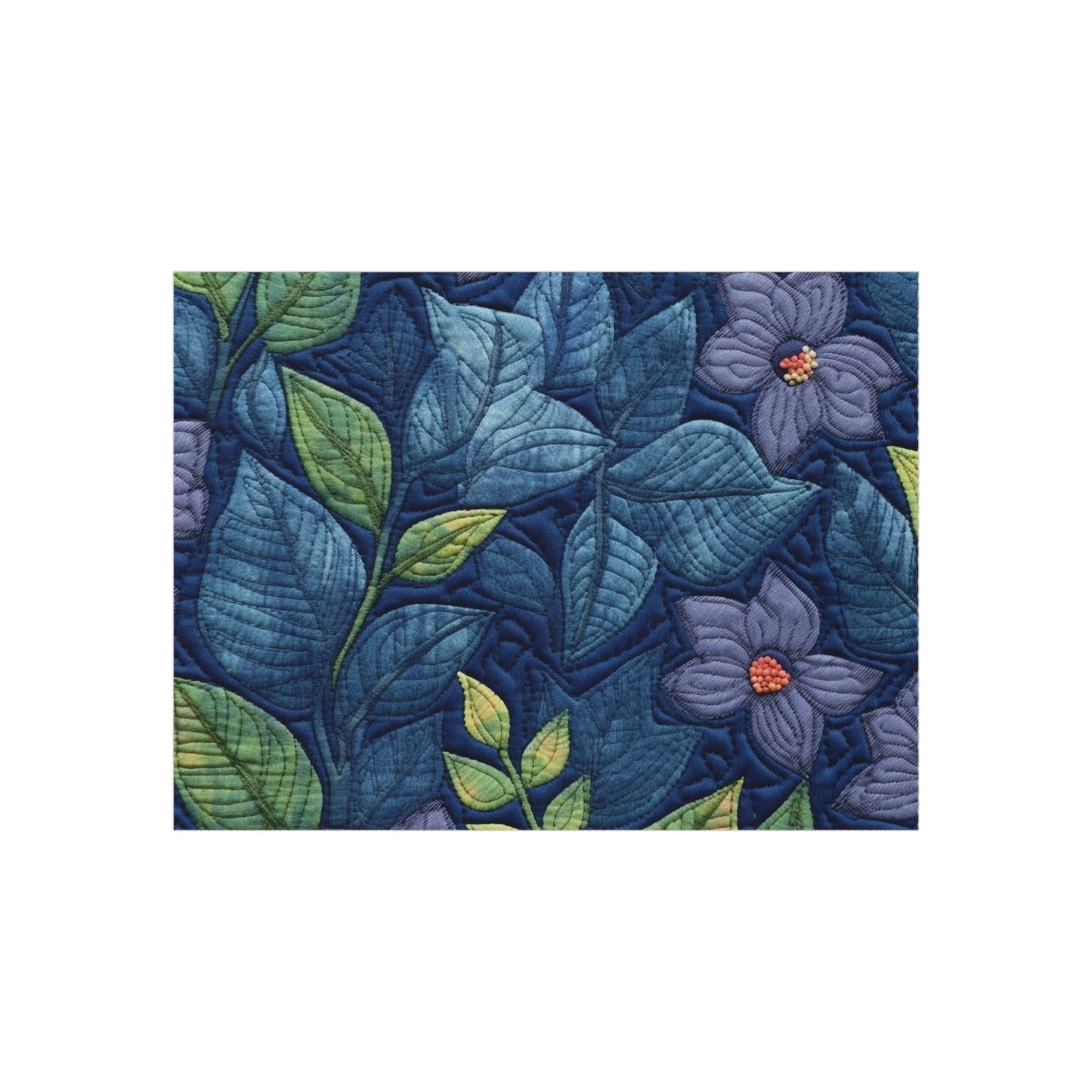 Floral Embroidery Blue: Denim-Inspired, Artisan-Crafted Flower Design - Outdoor Rug