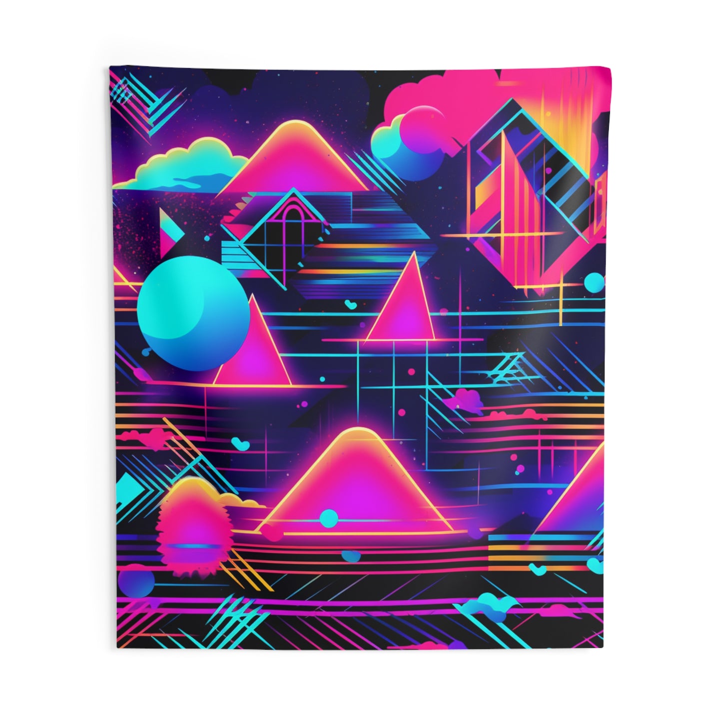 Tapices de pared para interiores con diseño de patrones inspirados en el estilo retrofuturista de Synthwave de los años 80