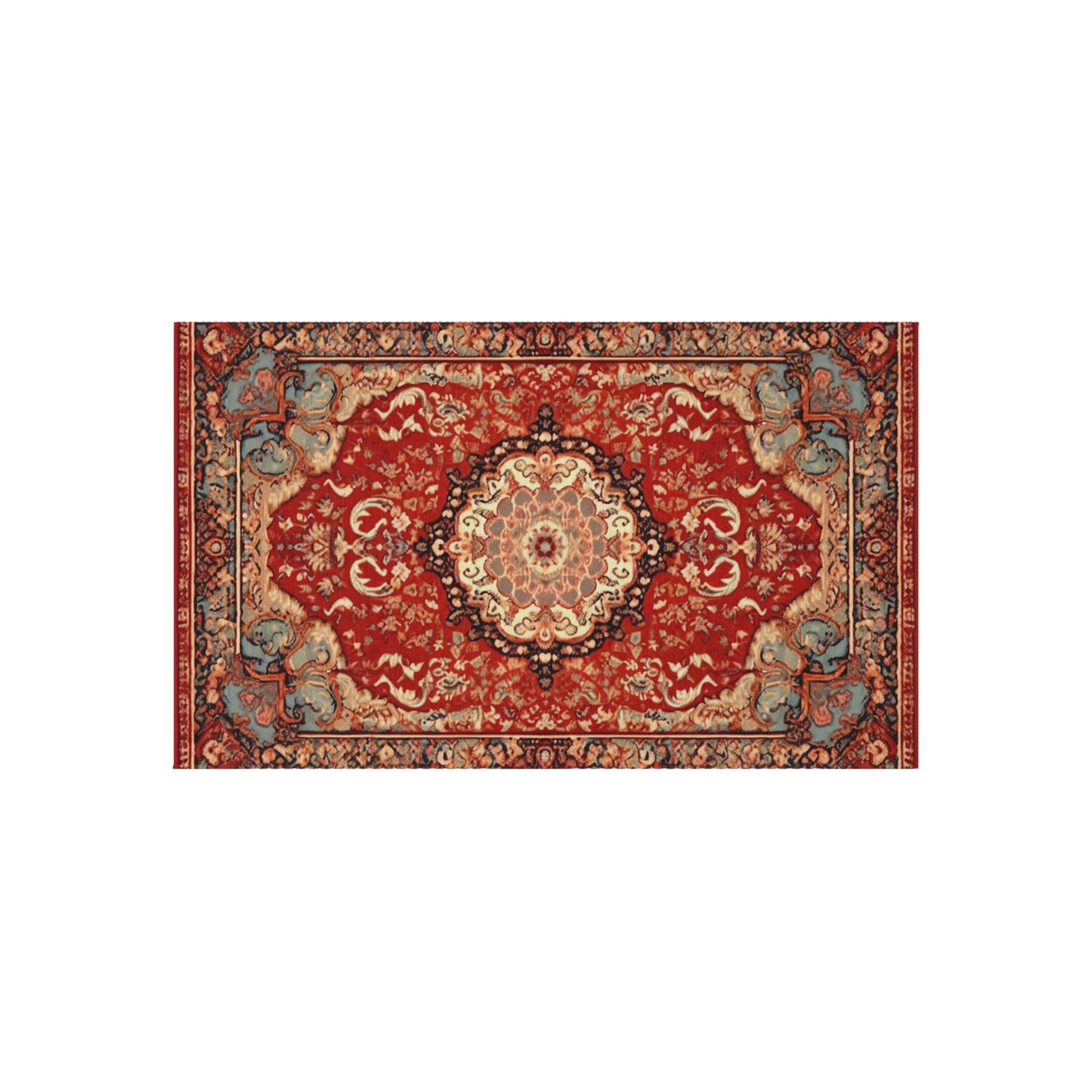 Chenille Outdoor Rug, Traditional Design, 8x10 or 5x8 Size Options, Red Oriental