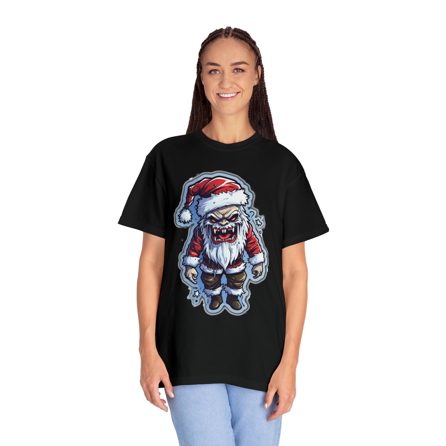 Terrifying Christmas Santa Claus with a Halloween Winter Twist – Unisex Garment-Dyed T-shirt