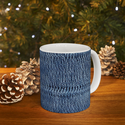 Indigo blue jean Denim Design Pattern Style - Ceramic Mug 11oz