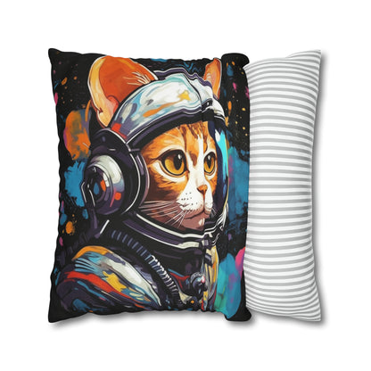 Astro Cat Adventure Feline - Pop Art, Floating in Cosmic Space - Spun Polyester Square Pillow Case