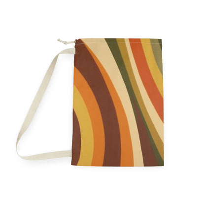 Groovy 1970s Mod-Inspired Laundry Bag in Bold Orange, Green, Rust, Gold, Beige