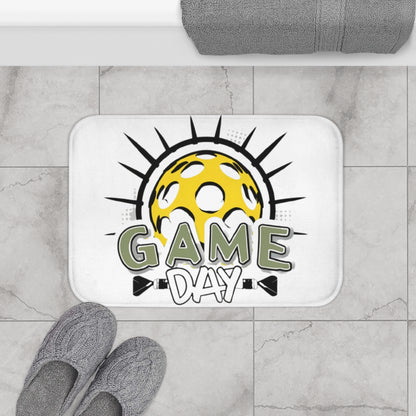 Radiant Pickleball Emblem with Dynamic Sunburst and Game Day Lettering - Bath Mat