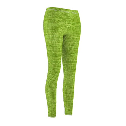 Lush Grass Neon Green: estilo de tela primaveral inspirado en la mezclilla - Leggings casuales cortados y cosidos para mujer (AOP)