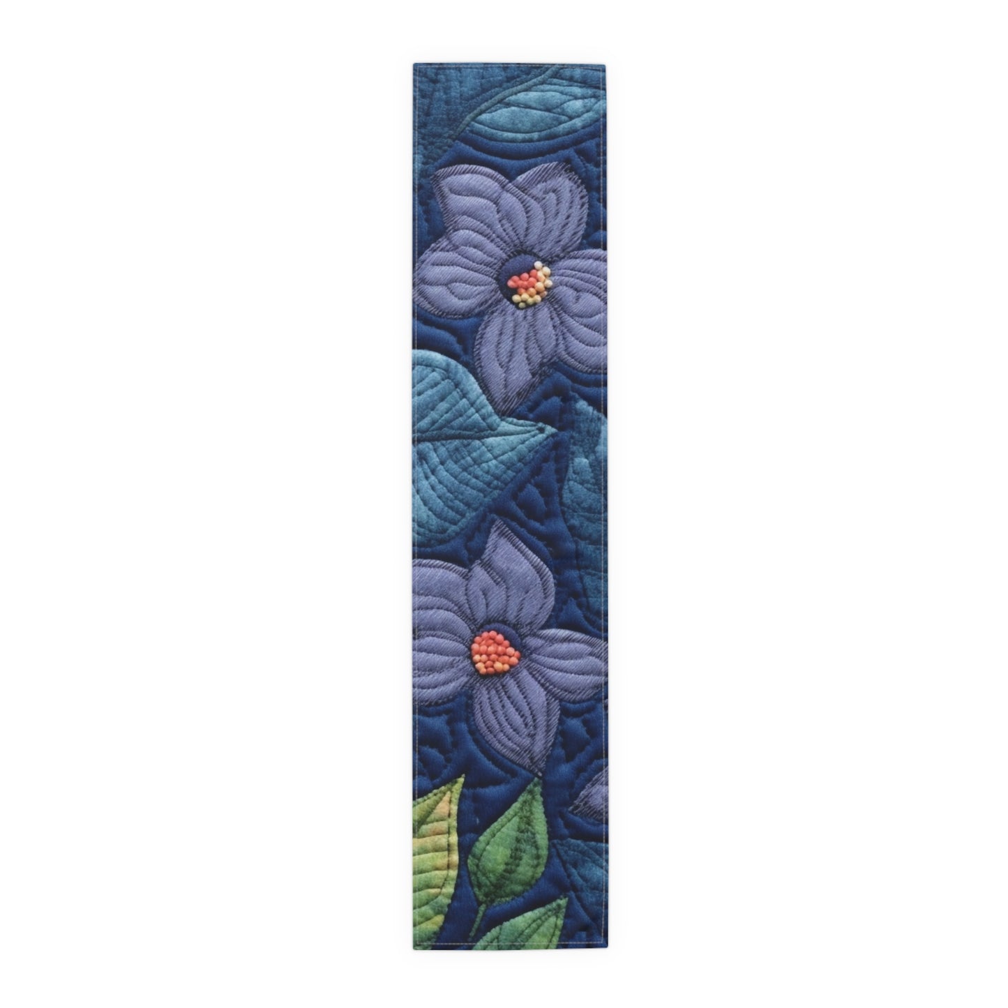 Floral Embroidery Blue: Denim-Inspired, Artisan-Crafted Flower Design - Table Runner (Cotton, Poly)