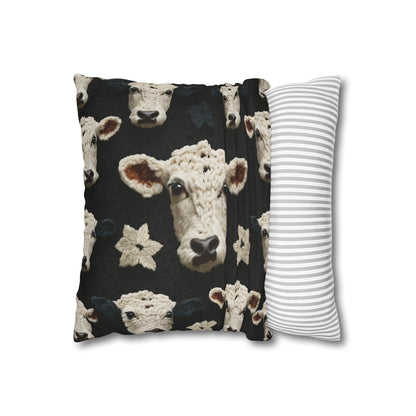 Crochet Cow Pattern Farm Animal Fabric Style - Spun Polyester Square Pillow Case