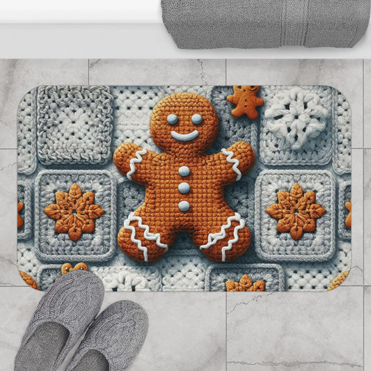 Festive Gingerbread Charm: Christmas Crochet Amigurumi with Granny Squares and Snowflake Accents - Bath Mat