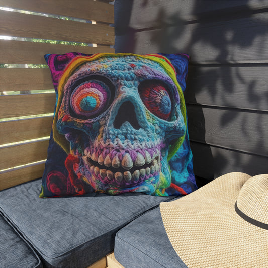 Crochet Skull Halloween Scary Horror Design - Outdoor Pillows