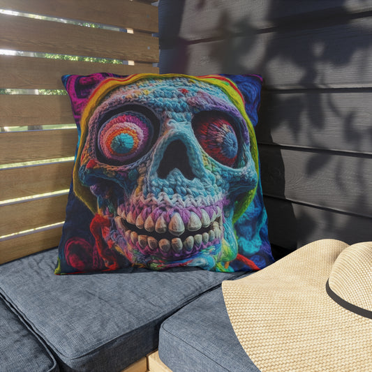 Diseño de terror aterrador de Halloween con calavera de ganchillo - Almohadas para exteriores 