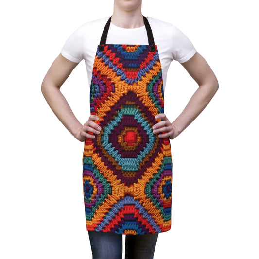African Heritage Crochet, Vibrant Multicolored Design, Ethnic Craftwork - Apron (AOP)