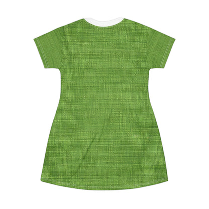 Olive Green Denim-Style: Seamless, Textured Fabric - T-Shirt Dress (AOP)