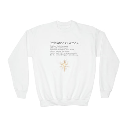 Revelation 21 Verse 4, Christian Gift, Youth Crewneck Sweatshirt