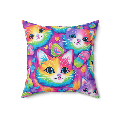 Happy Kitten & Cat Design - Vivid, Colorful & Eye-Catching - Spun Polyester Square Pillow