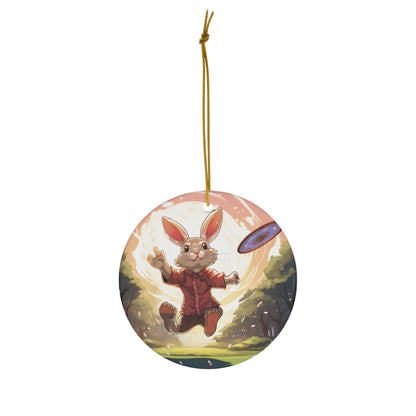 Disc Golf Rabbit: Bunny Aiming Frisbee for Basket Chain - Ceramic Ornament, 2 Shapes