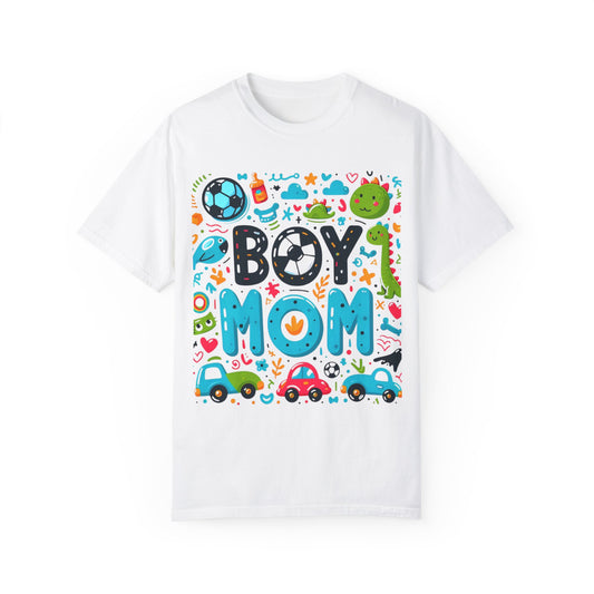 Boymom Design Shirt, Soccer Boy Mom Gift, Unisex Garment-Dyed T-shirt