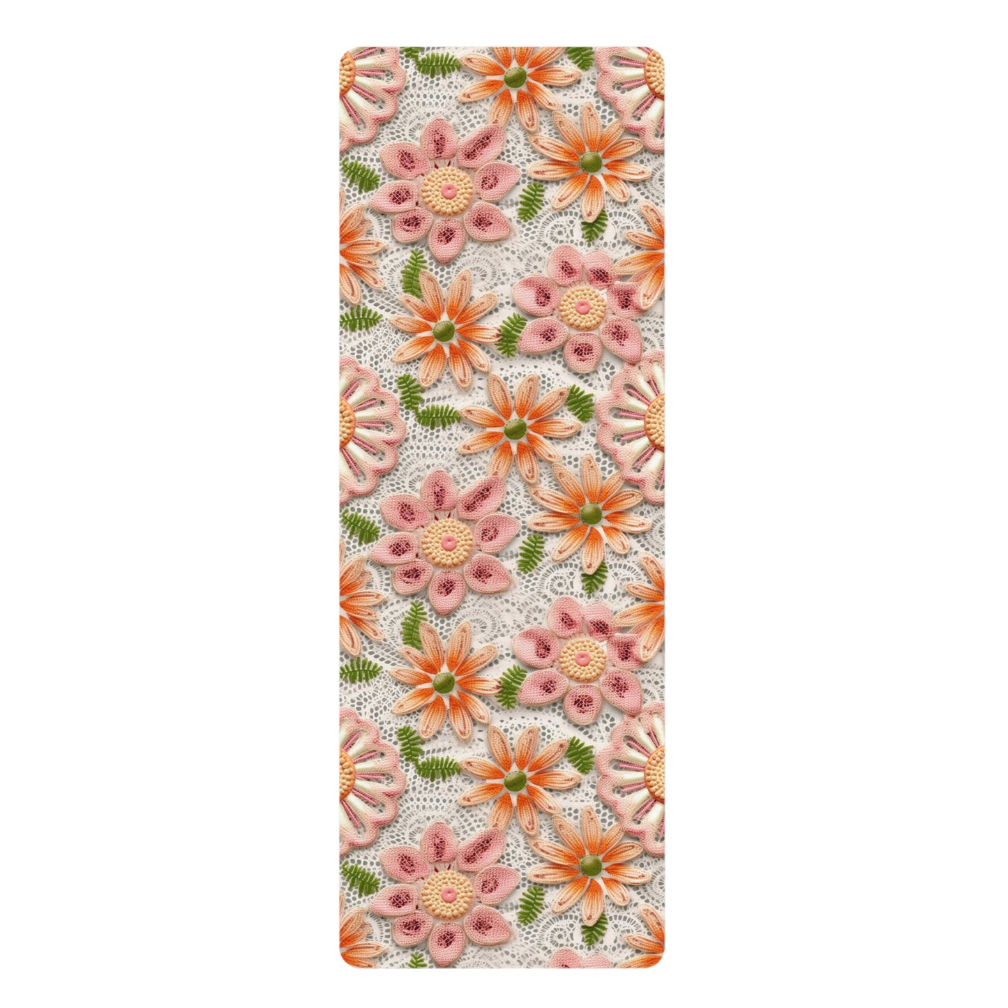 Floral Embroidered Eyelet: Delicate Flower Elegant Pattern - Rubber Yoga Mat