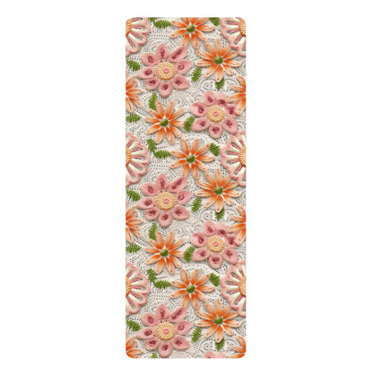 Floral Embroidered Eyelet: Delicate Flower Elegant Pattern - Rubber Yoga Mat