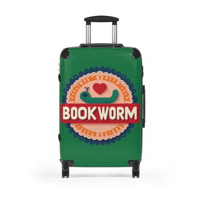 Crochet Bookworm Illustration: Cozy Reader Embroidered Patch Design - Suitcase