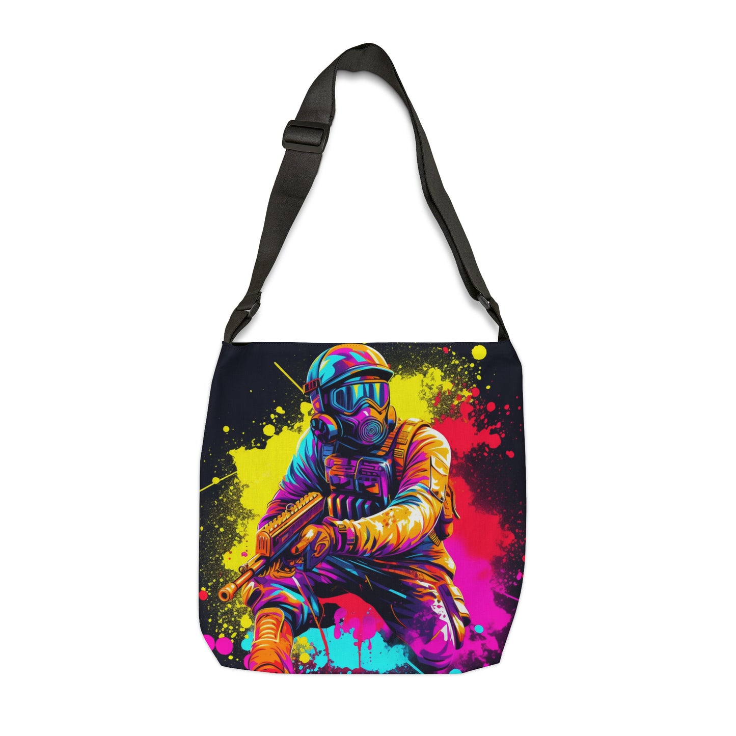 Paintball Action Sport: Player in Battle, Paint Splatter - Adjustable Tote Bag (AOP)