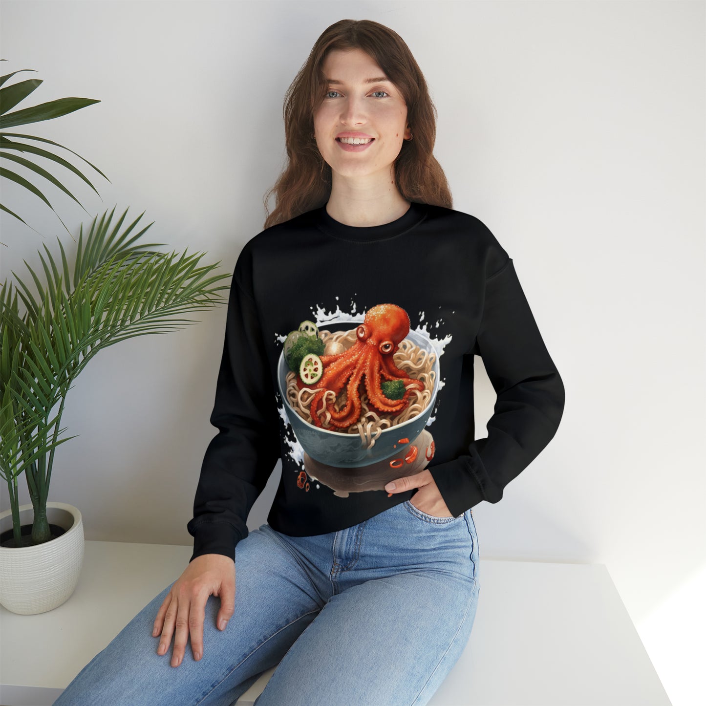 Ramen Octopus Bowl Anime Japanese Traditional Style - Unisex Heavy Blend™ Crewneck Sweatshirt