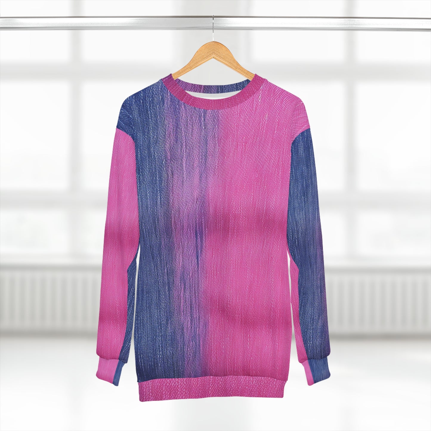 Dual Delight: Half-and-Half Pink & Blue Denim Daydream - Unisex Sweatshirt (AOP)