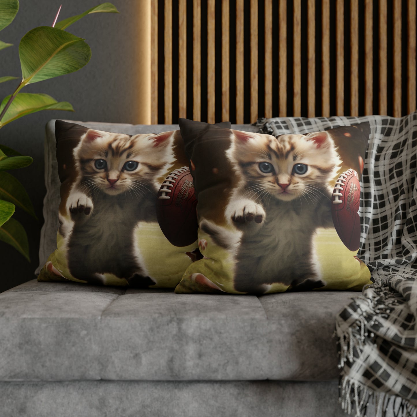 Football Kitty Fantasy: Feline Cat American Sport Quarterback - Spun Polyester Square Pillow Case