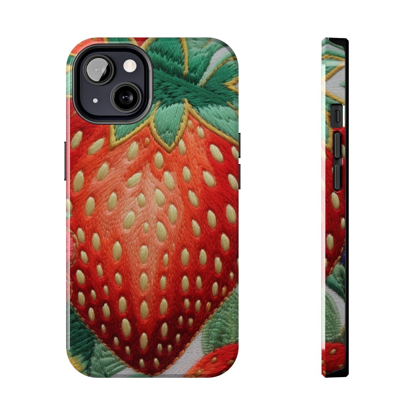 Berry Delight: Sun-Kissed Strawberries Fields Meet Embroidered Style Strawberry Patterns - Tough Phone Cases