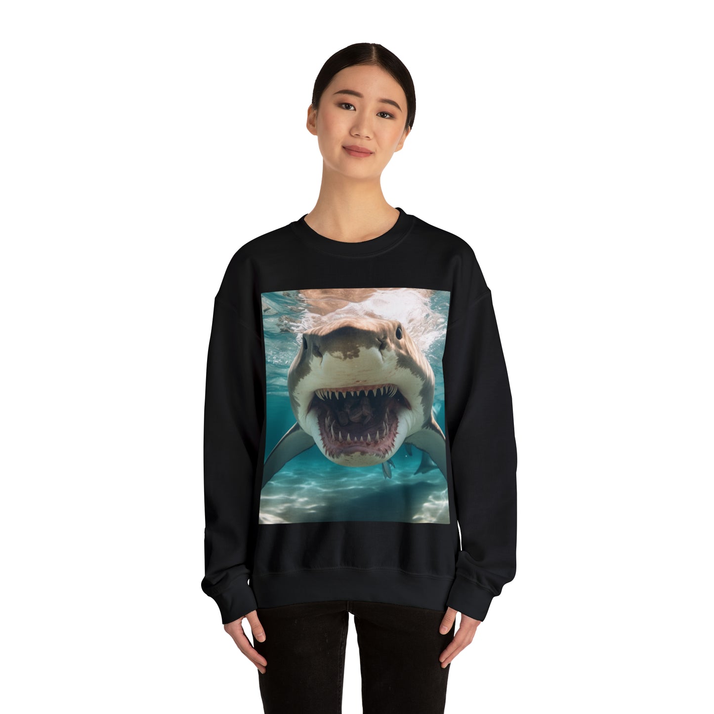 Bull Shark: River Monster Menace - Realistic Dark Water Predator - Unisex Heavy Blend™ Crewneck Sweatshirt