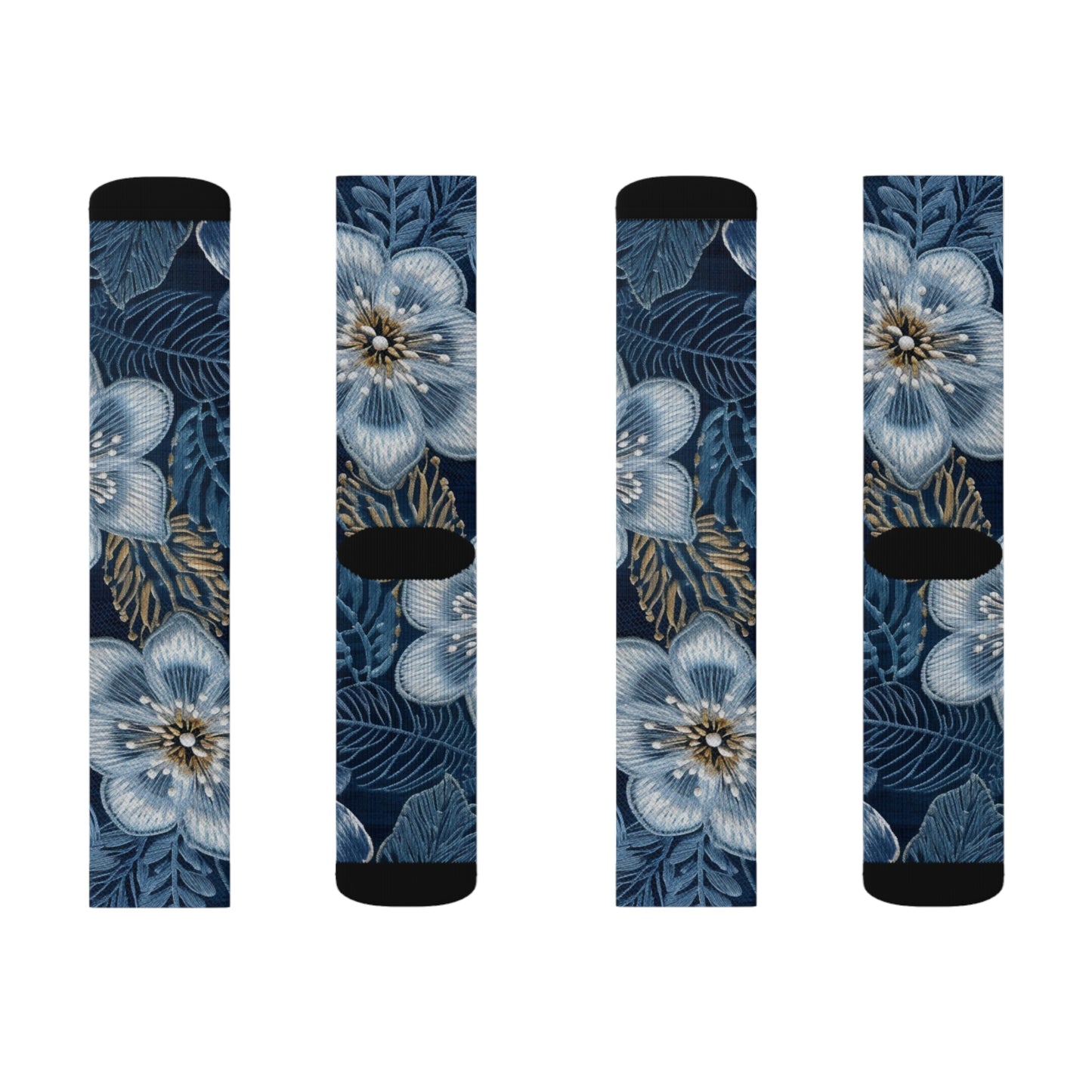 Flower Blossom Embroidery Floral on Denim Style - Sublimation Socks