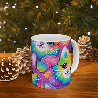 Happy Kitten & Cat Design - Vivid, Colorful & Eye-Catching - Ceramic Mug 11oz