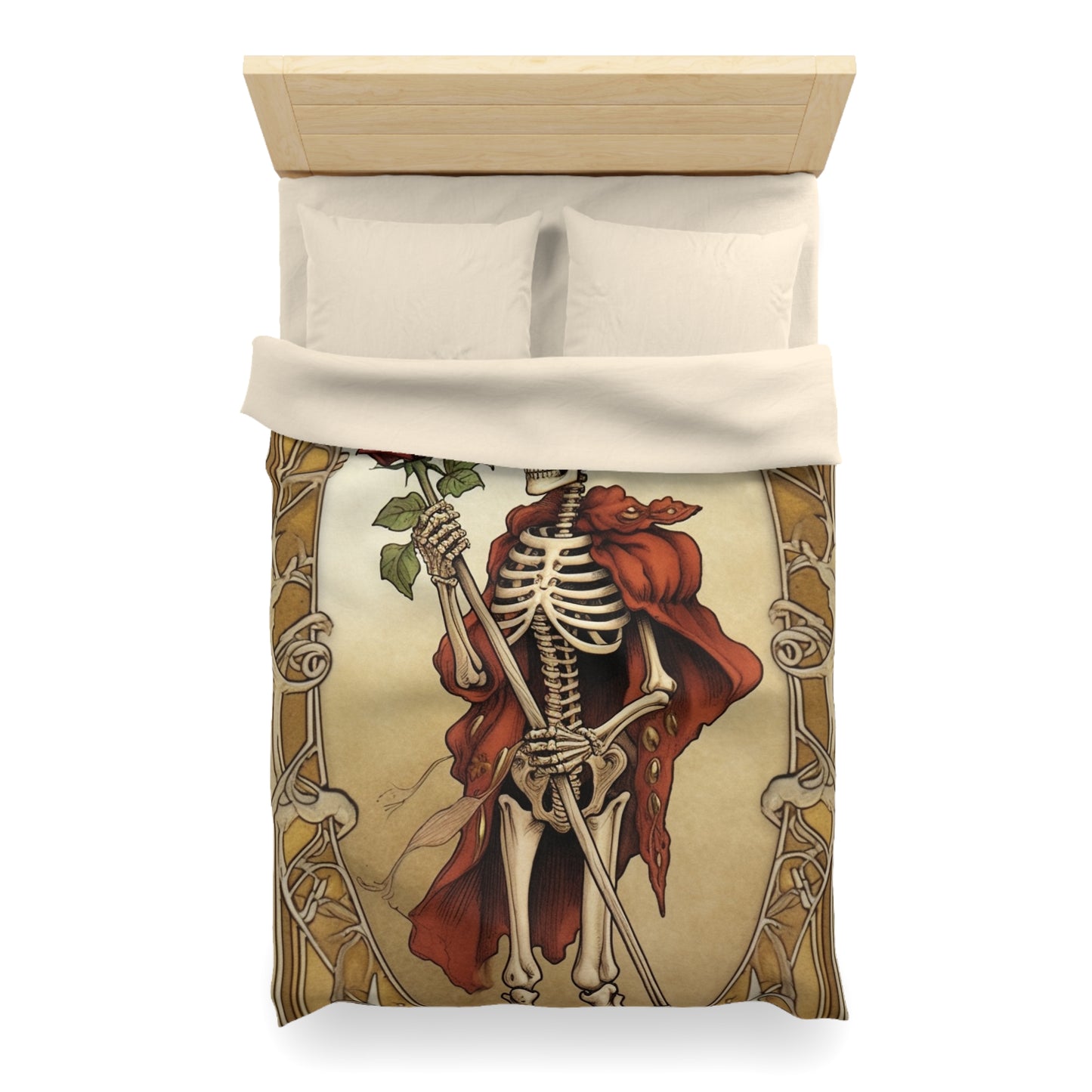 Death Card Tarot - Skeleton, Rose, and Transformation Journey - Microfiber Duvet Cover