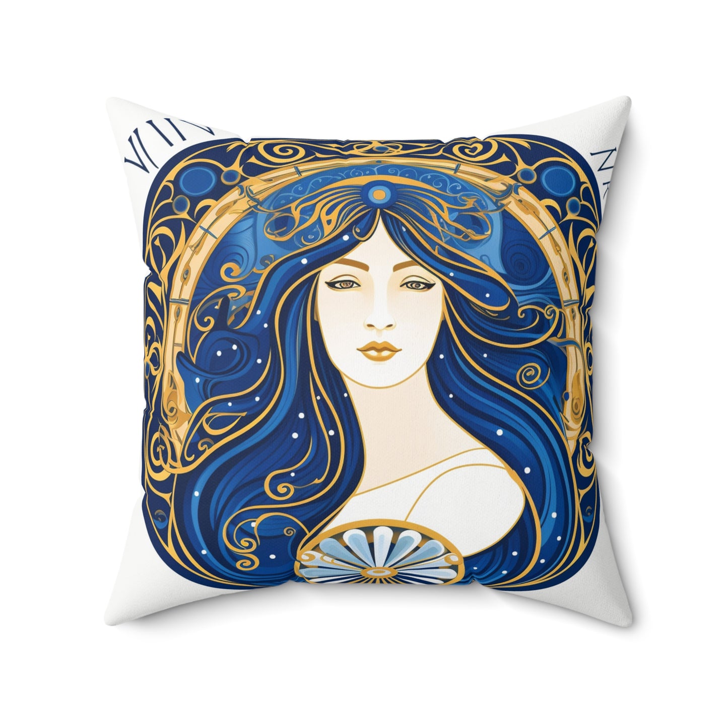 Virgo Zodiac Circular Symmetry in Gold Royal Blue - Spun Polyester Square Pillow