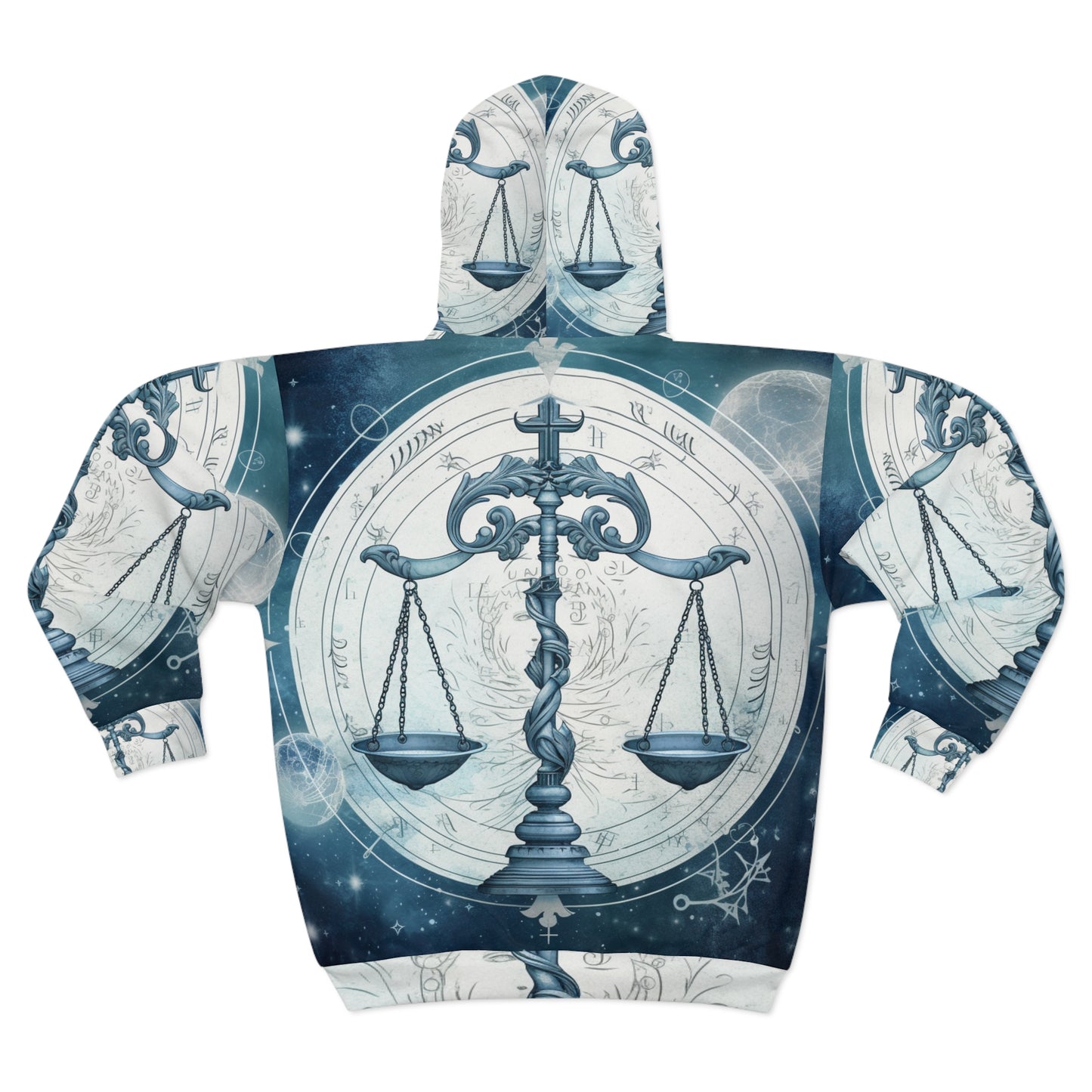 Blue Tones Libra Zodiac Cosmic Astro - Balance Scale & Symbols - Unisex Zip Hoodie (AOP)