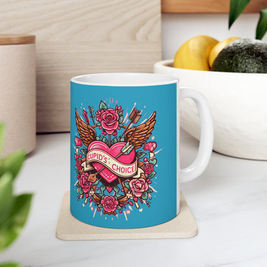 Cupids Choice Heart with Roses and Arrow - Vibrant Valentines Day Love - Ceramic Mug 11oz
