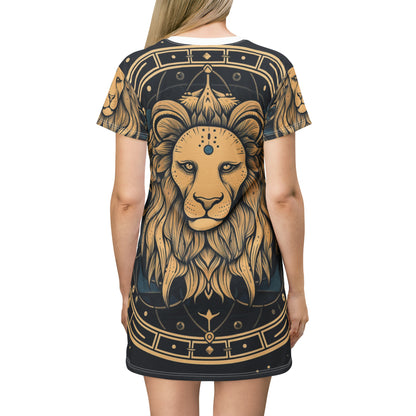 Leo Zodiac Sign - Mystic Circle Astrology Art Cosmic constellation - T-Shirt Dress (AOP)