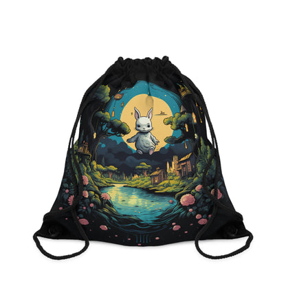 White Rabbit Mystery Psychedelic Fantasy Anime Cartoon Bunny - Drawstring Bag