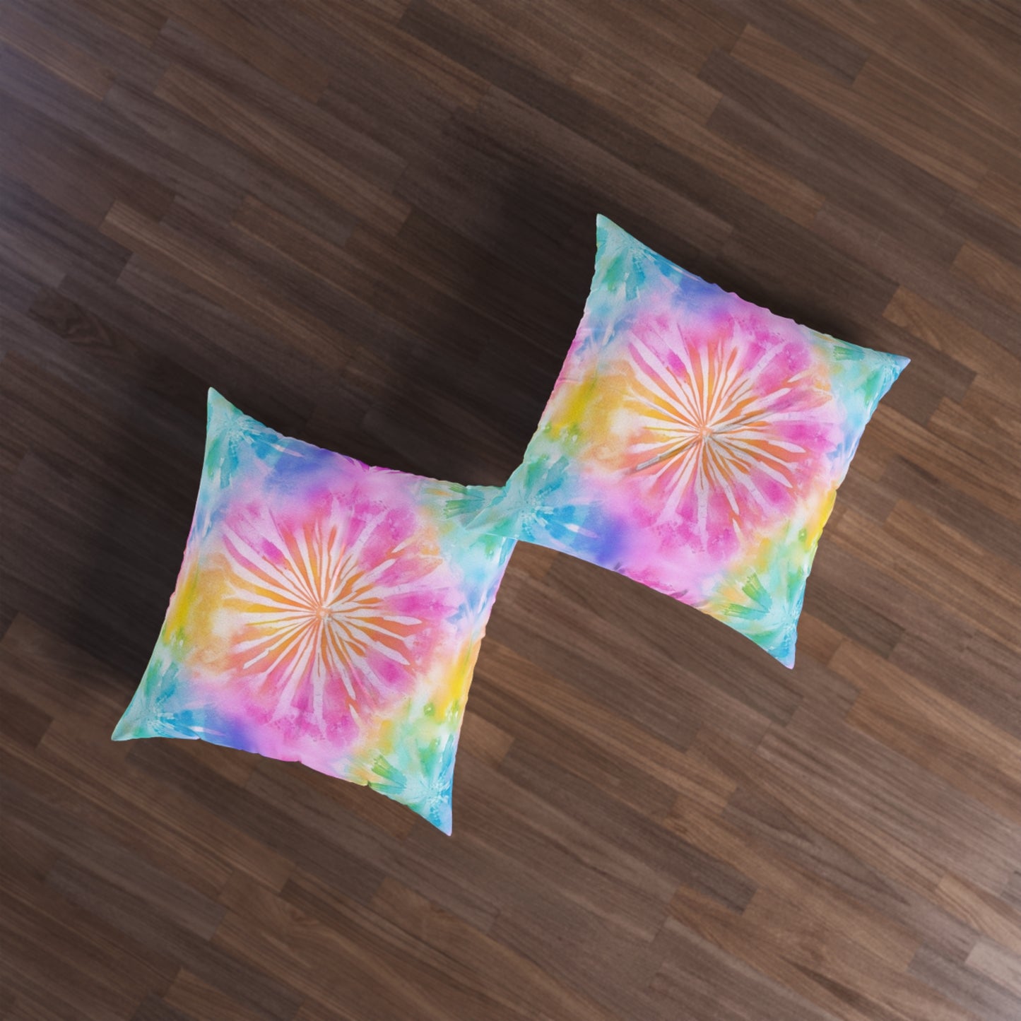 Boho Beach Vibe Pastel Hues Tie-Dye Pattern Design Tufted Floor Pillow, Square