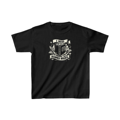 I Read Banned Books - Monochrome Crest with Stars and Laurel - Kids Heavy Cotton™ Tee