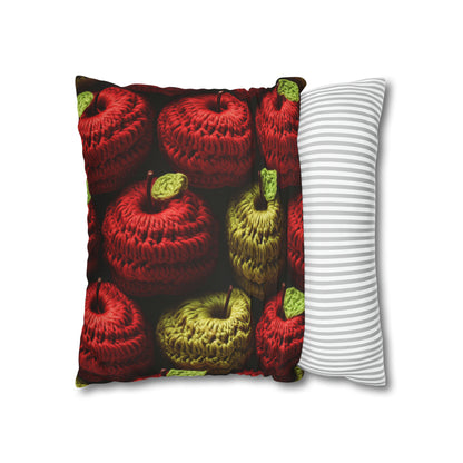 Crochet Apple Amigurumi - Big American Red Apples - Healthy Fruit Snack Design - Spun Polyester Square Pillow Case