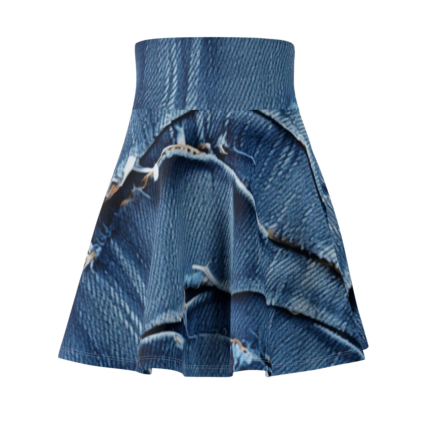 Midnight Blue Distressed Denim: Rugged, Torn & Stylish Design - Women's Skater Skirt (AOP)