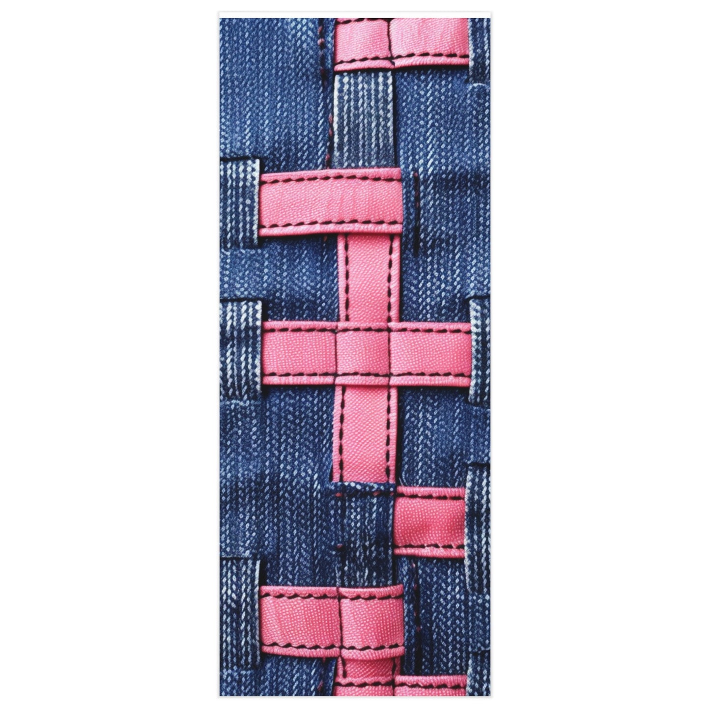 Candy-Striped Crossover: Pink Denim Ribbons Dancing on Blue Stage - Wrapping Paper