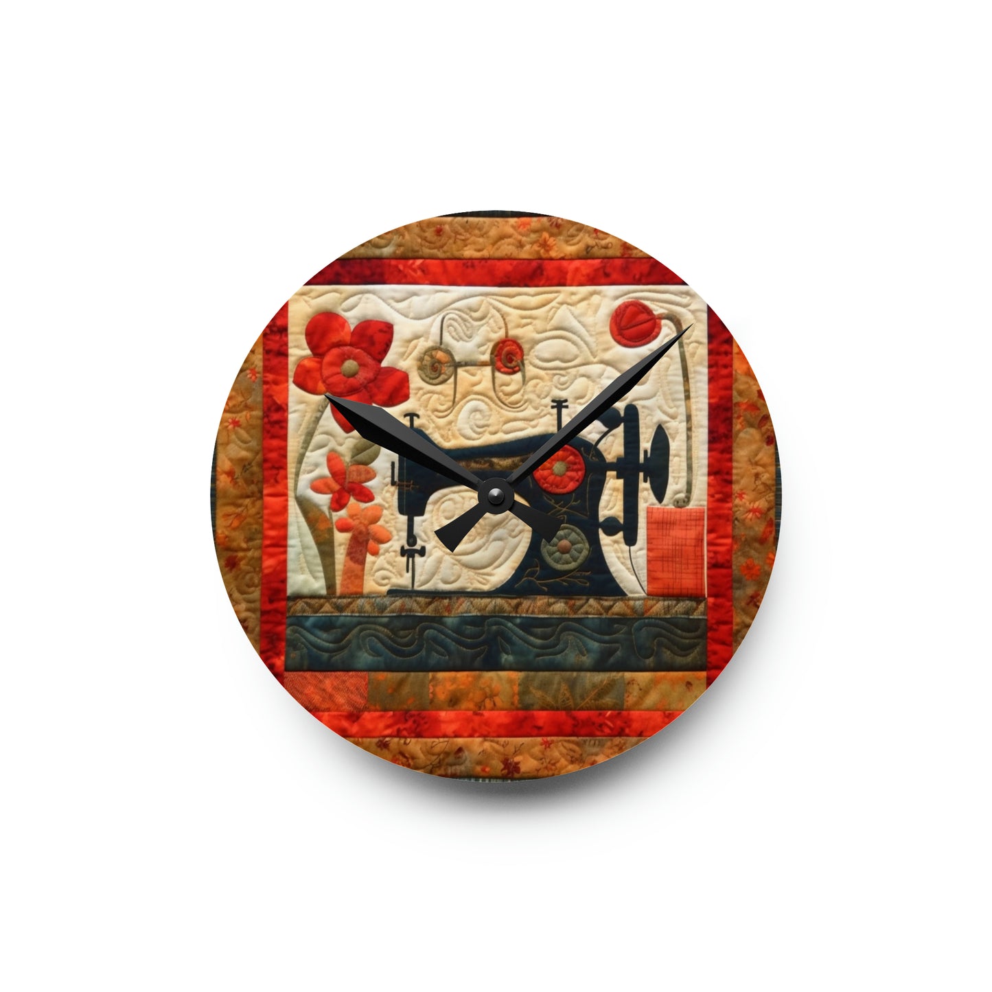 Sewing Machine Quilt: A Crafted Design Homage to Stitching - Acrylic Wall Clock