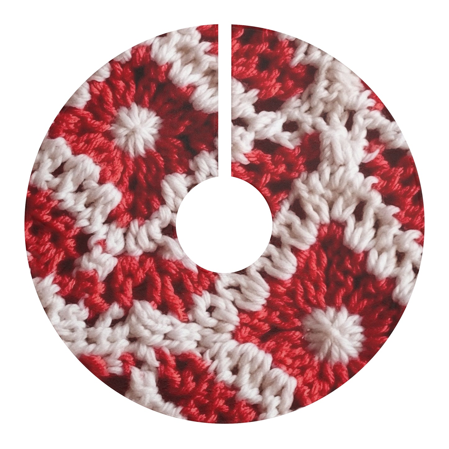 Warm Winter Red & White Crochet Knit: Cinematic Chic Texture Design - Christmas Tree Skirts