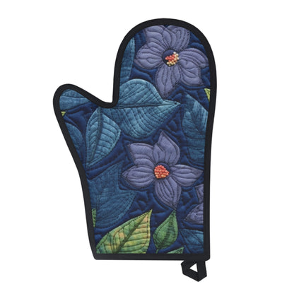 Bordado floral azul: diseño floral artesanal inspirado en la mezclilla - Oven Glove