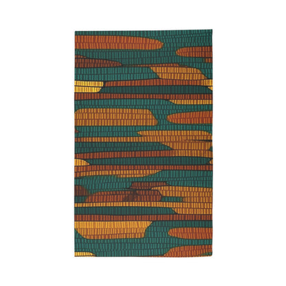 Teal & Dark Yellow Maya 1990's Style Textile Pattern - Intricate, Texture-Rich Art - Dobby Rug