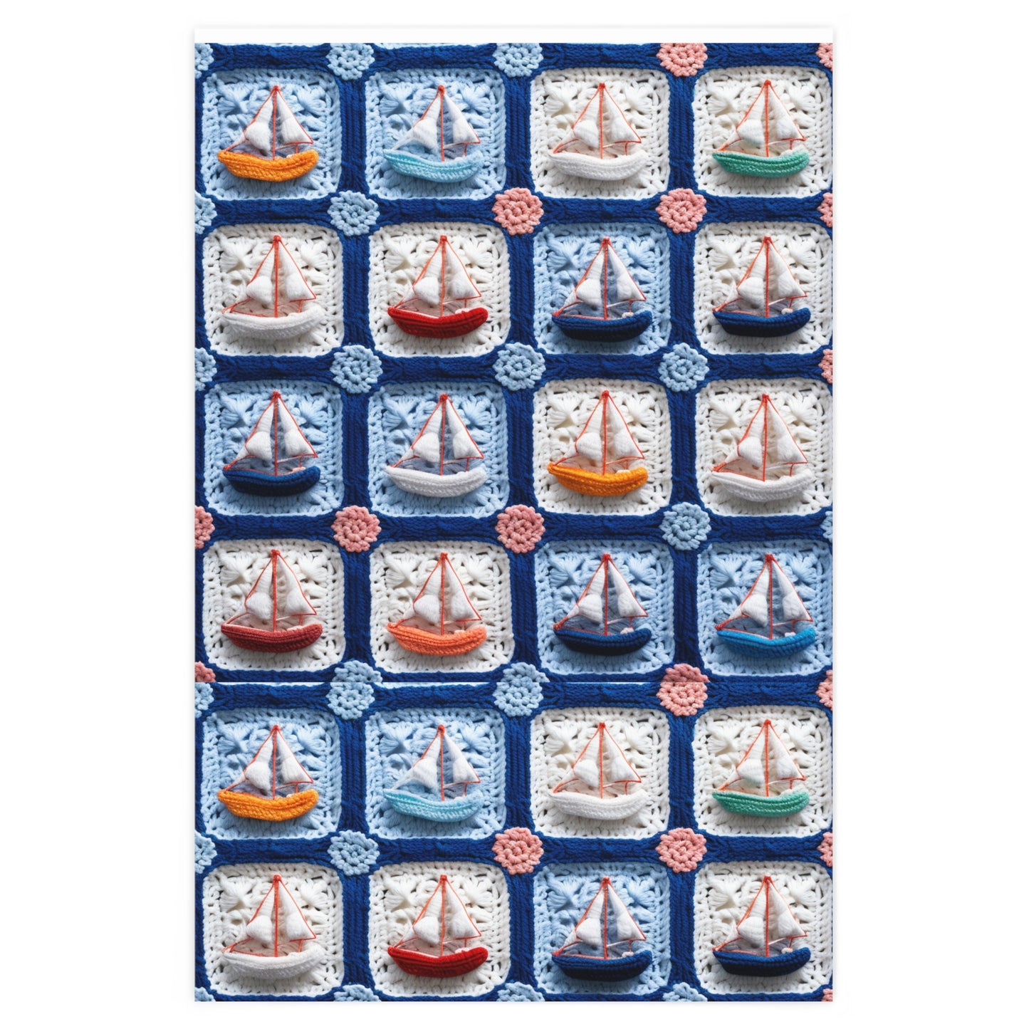 Crochet Boat Ship Sea Vessel Ocean Beach Travel Yacht Design - Wrapping Paper